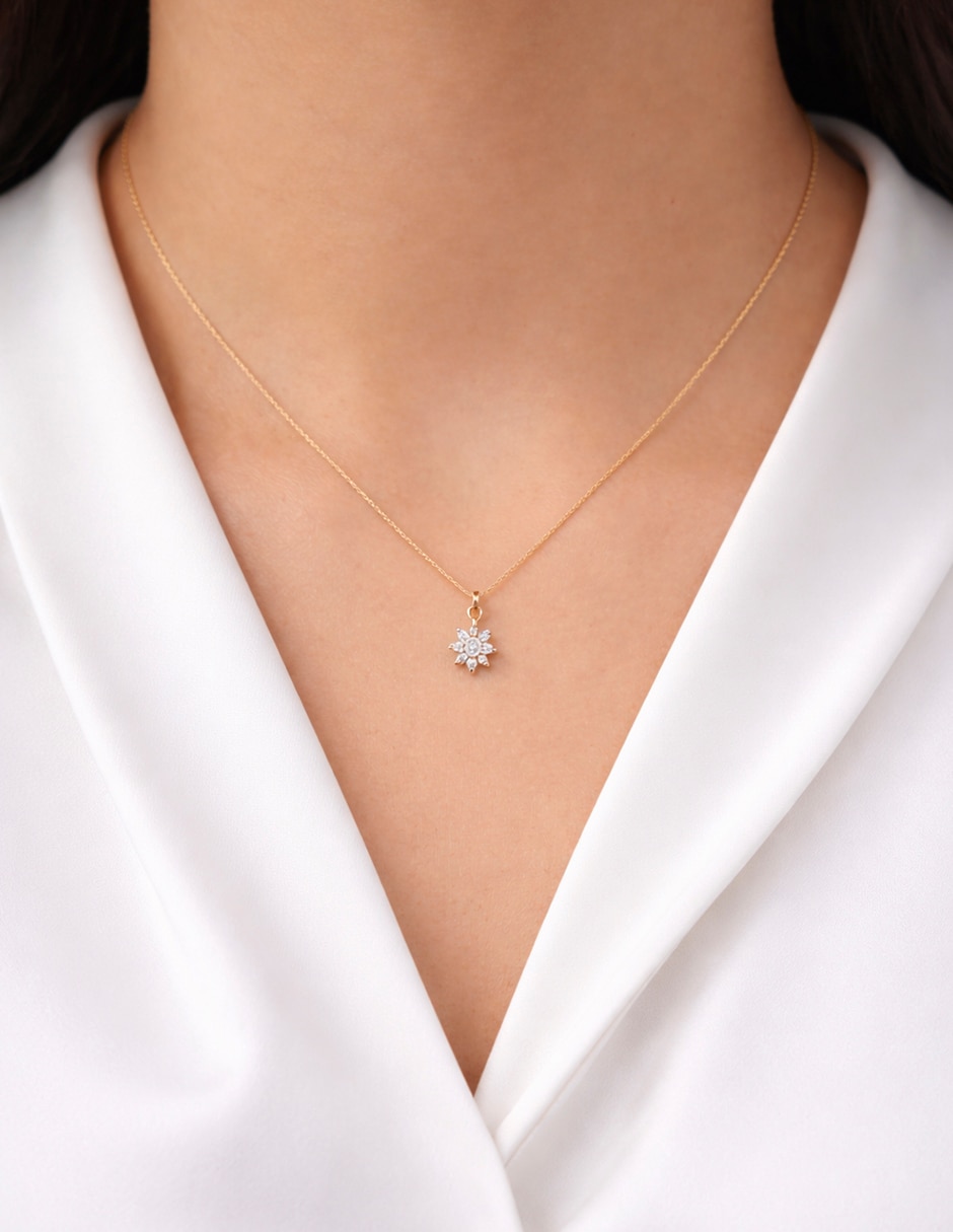 Collar con dije dije de flor flor pavé de metal 3