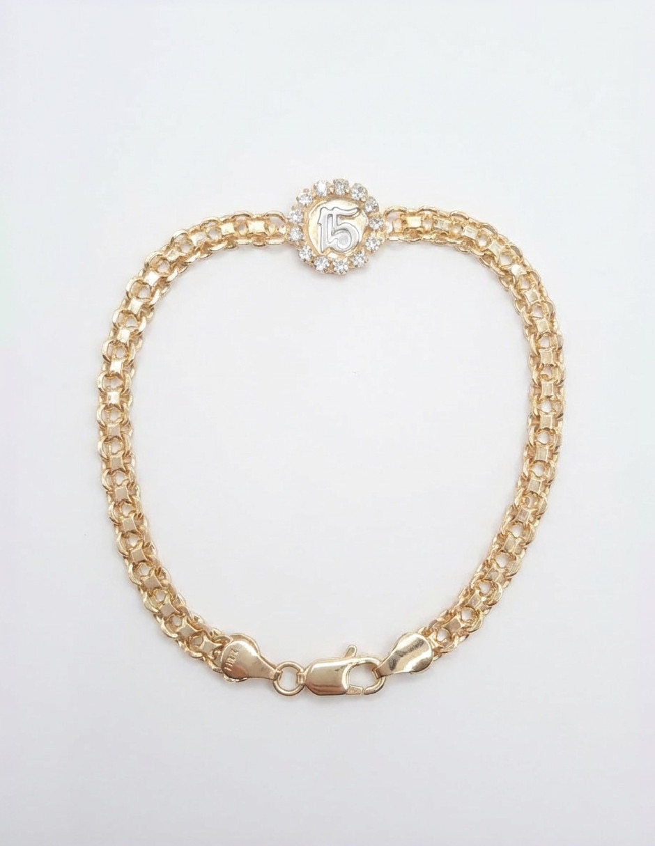 Pulsera de oro laminado con zirconia 18 K acabado brillante Pulsera de oro laminado con zirconia 18 K acabado brillante