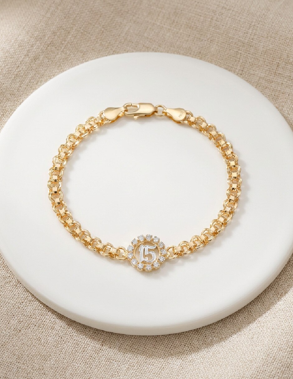 Pulsera de oro laminado con zirconia 18 K acabado brillante 3