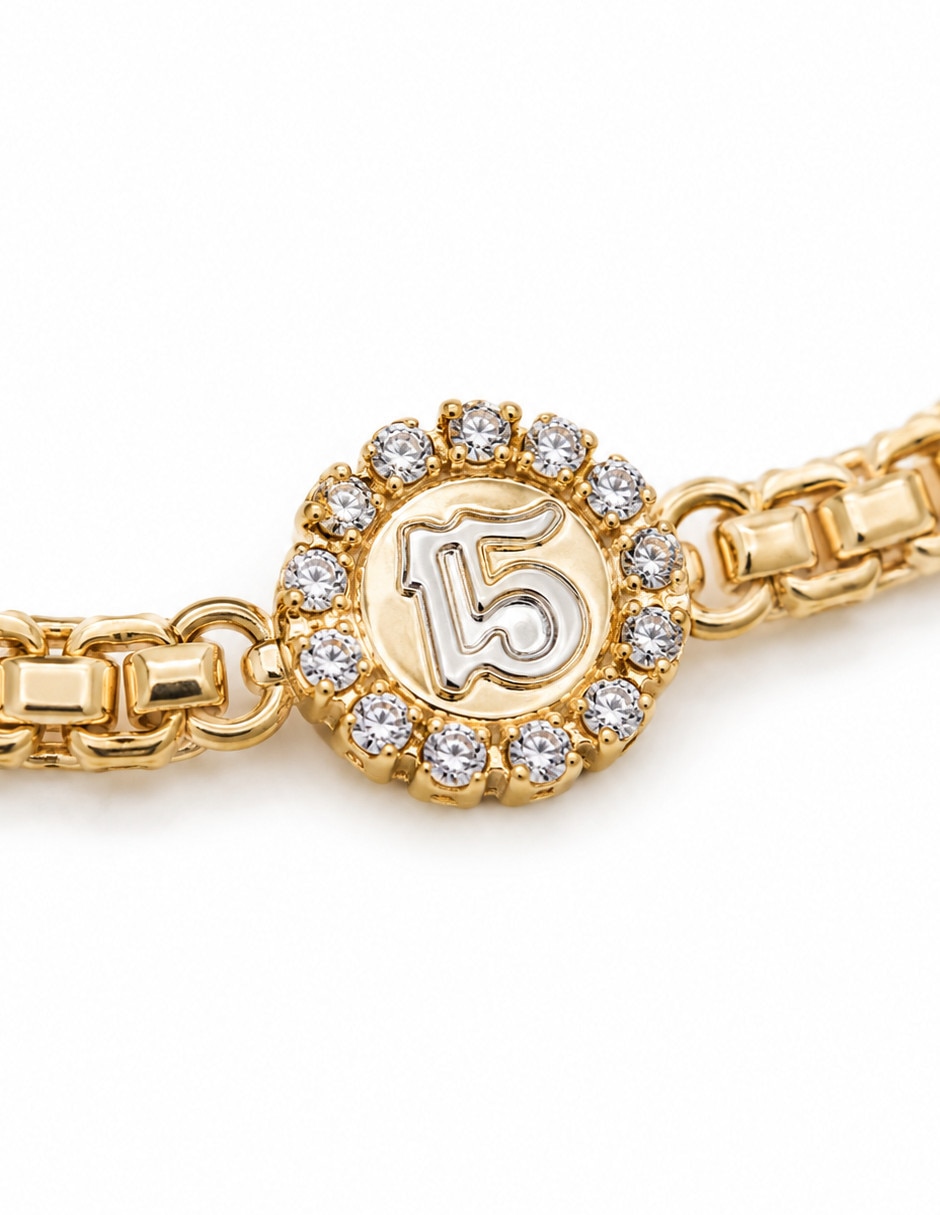 Pulsera de oro laminado con zirconia 18 k acabado brillante