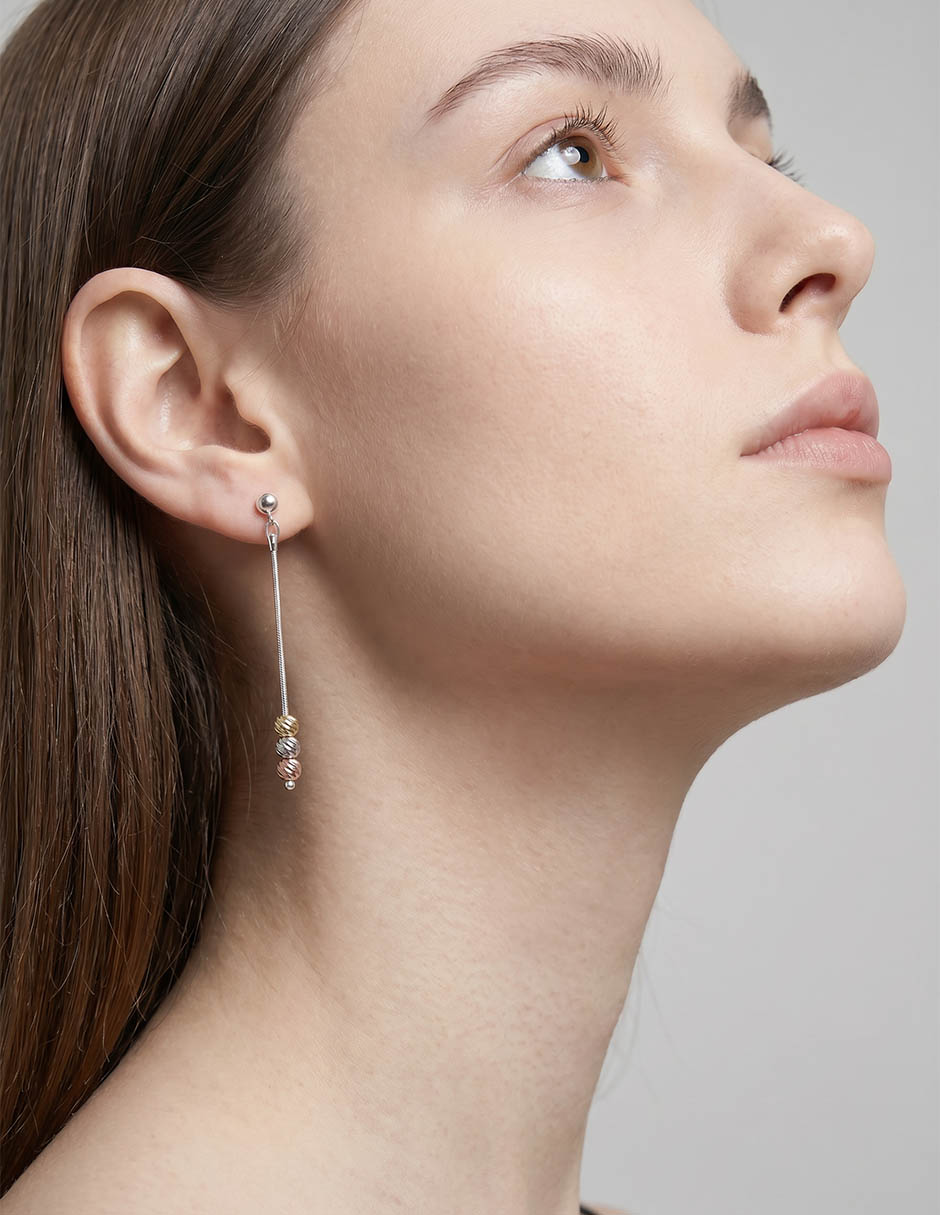 Aretes largos Casquilla de plata P 925 con acabado baño de oro 3