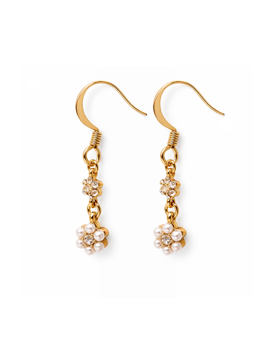 Aretes largos de flor con acabado liso brillante cristal 2