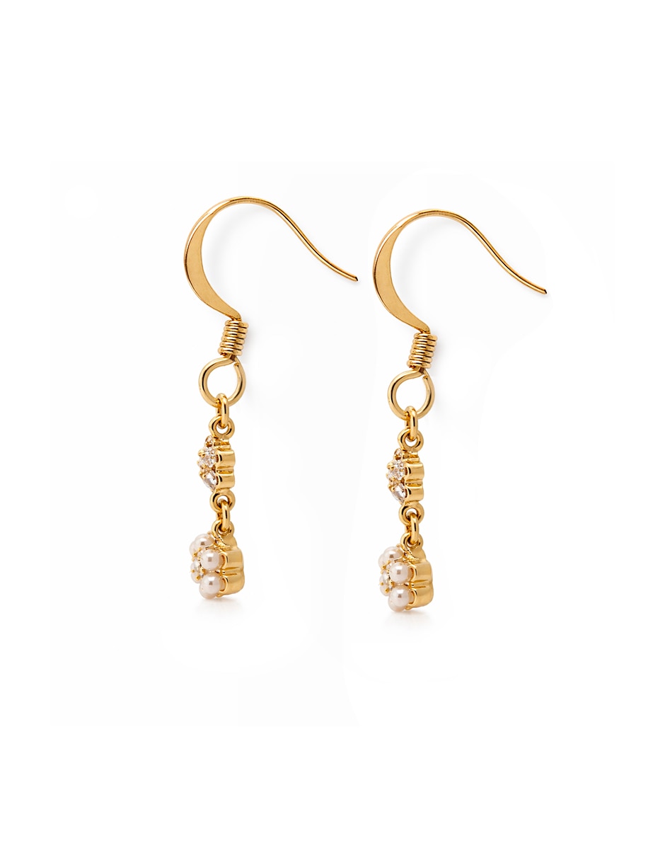 Aretes largos de flor con acabado liso brillante cristal 3