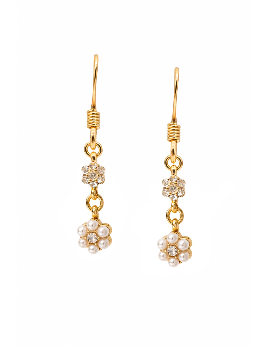 Aretes largos de flor con acabado liso brillante cristal