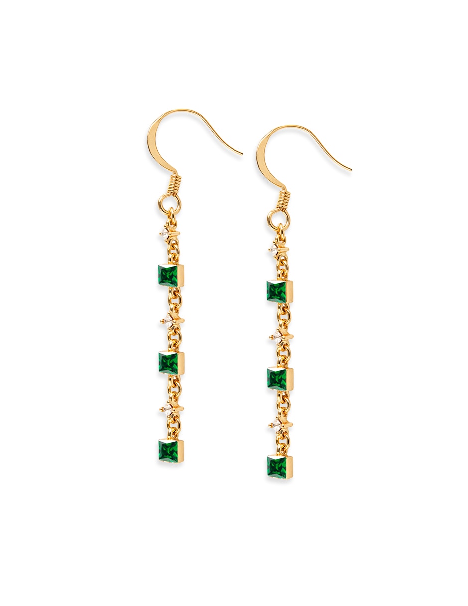 Aretes largos de cuadrada cuadritos brillantes de metal con acabado liso pavé zirconia 2