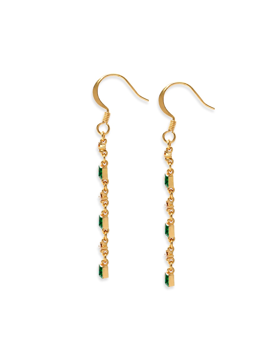 Aretes largos de cuadrada cuadritos brillantes de metal con acabado liso pavé zirconia 3