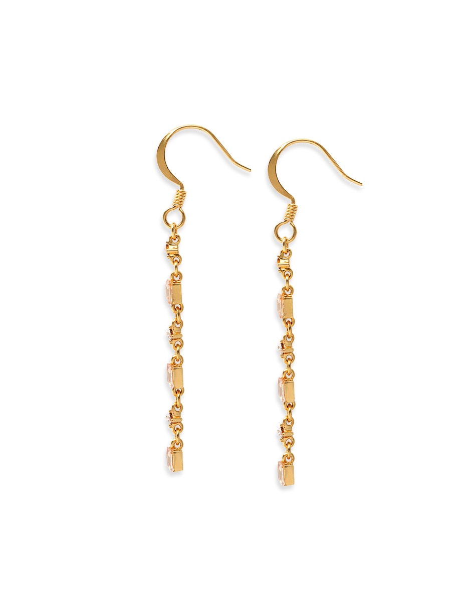 Aretes largos de cuadrada cuadritos brillantes de metal con acabado liso pavé zirconia 3