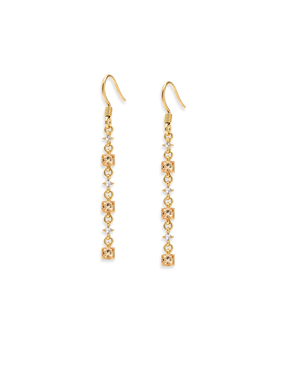 Aretes largos de cuadrada cuadritos brillantes de metal con acabado liso pavé zirconia