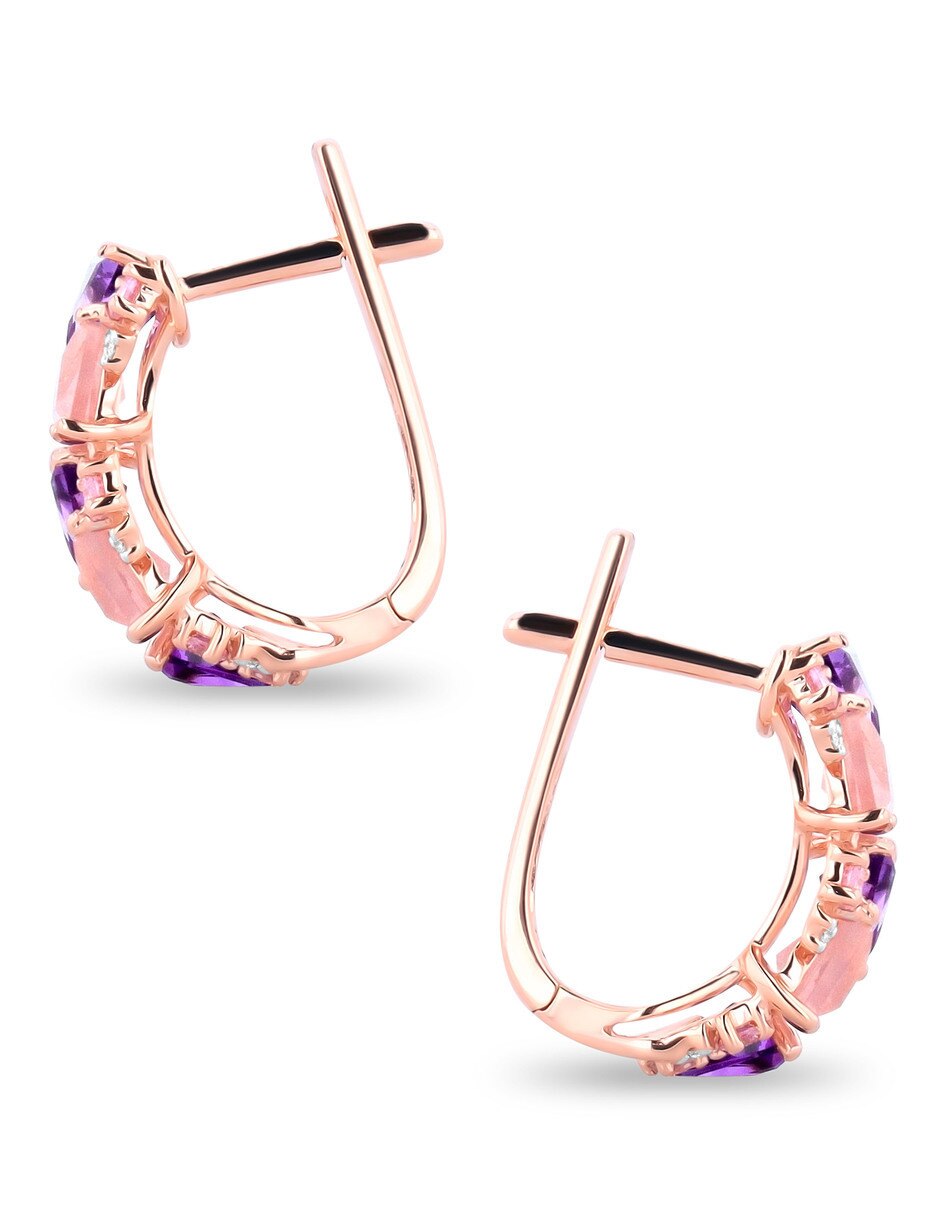 Aretes cortos de oro rosa 14 K con acabado brillante diamante 3