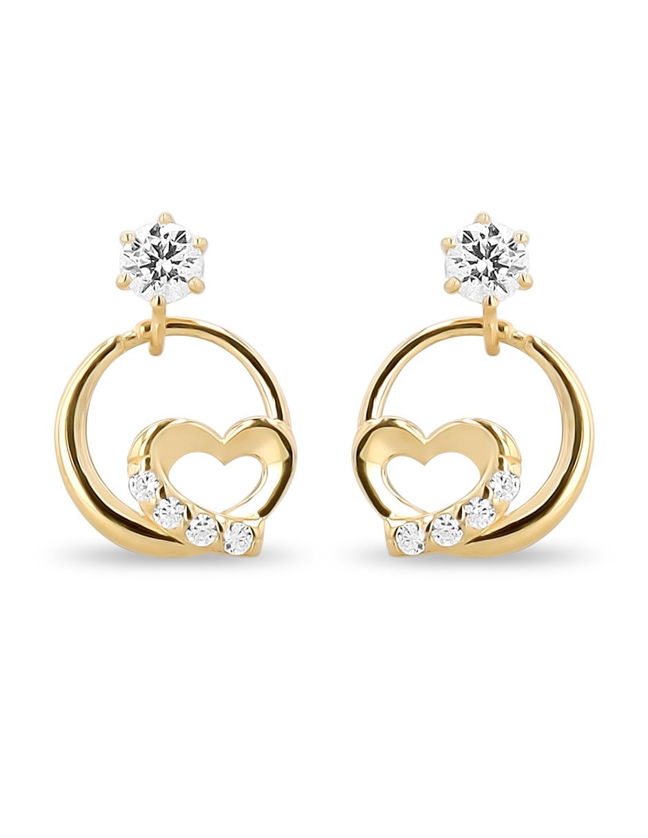Aretes de corazón de oro amarillo 10 K con acabado brillante