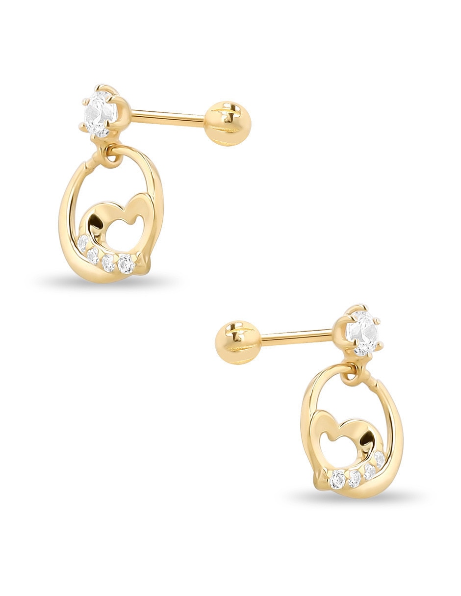 Aretes de corazón de oro amarillo 10 K con acabado brillante 2