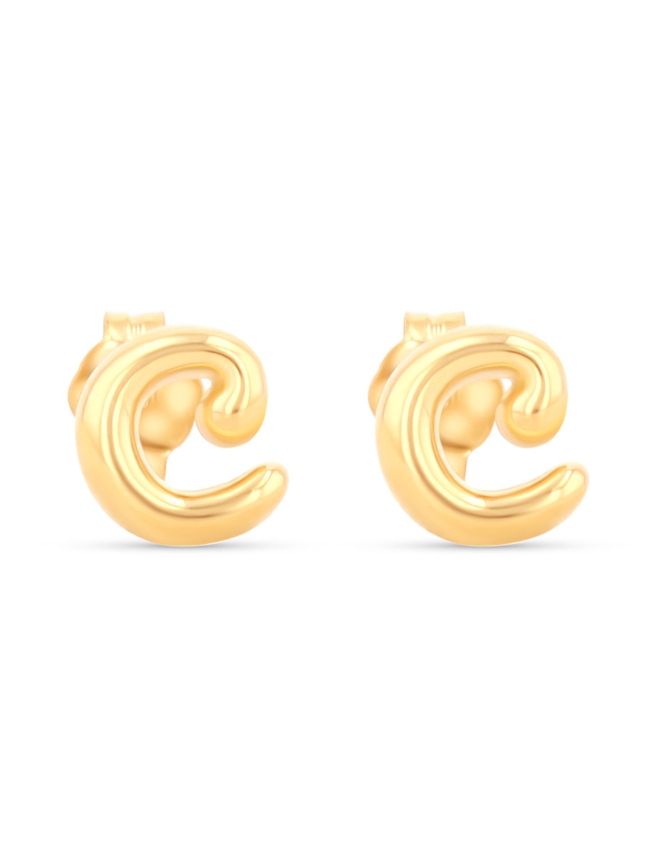 Aretes cortos de Letra C de oro rosa 10 K con acabado brillante Aretes cortos de Letra C de oro rosa 10 K con acabado brillante