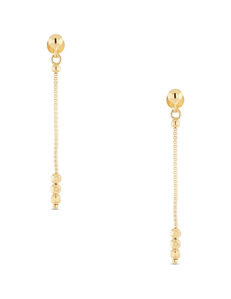 Aretes largos de esferas de oro rosa 14 K con acabado brillante Aretes largos de esferas de oro rosa 14 K con acabado brillante