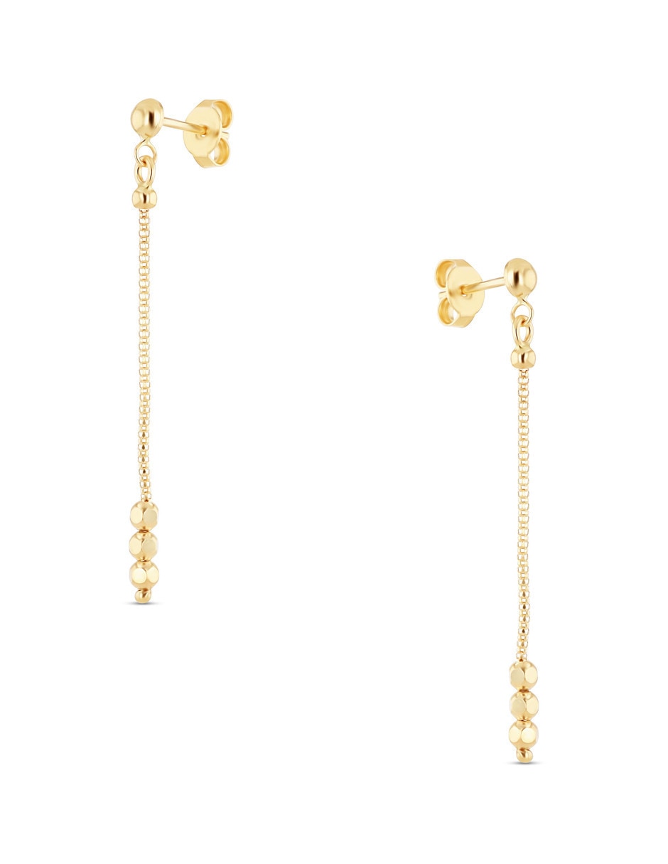 Aretes largos de esferas de oro rosa 14 K con acabado brillante 4