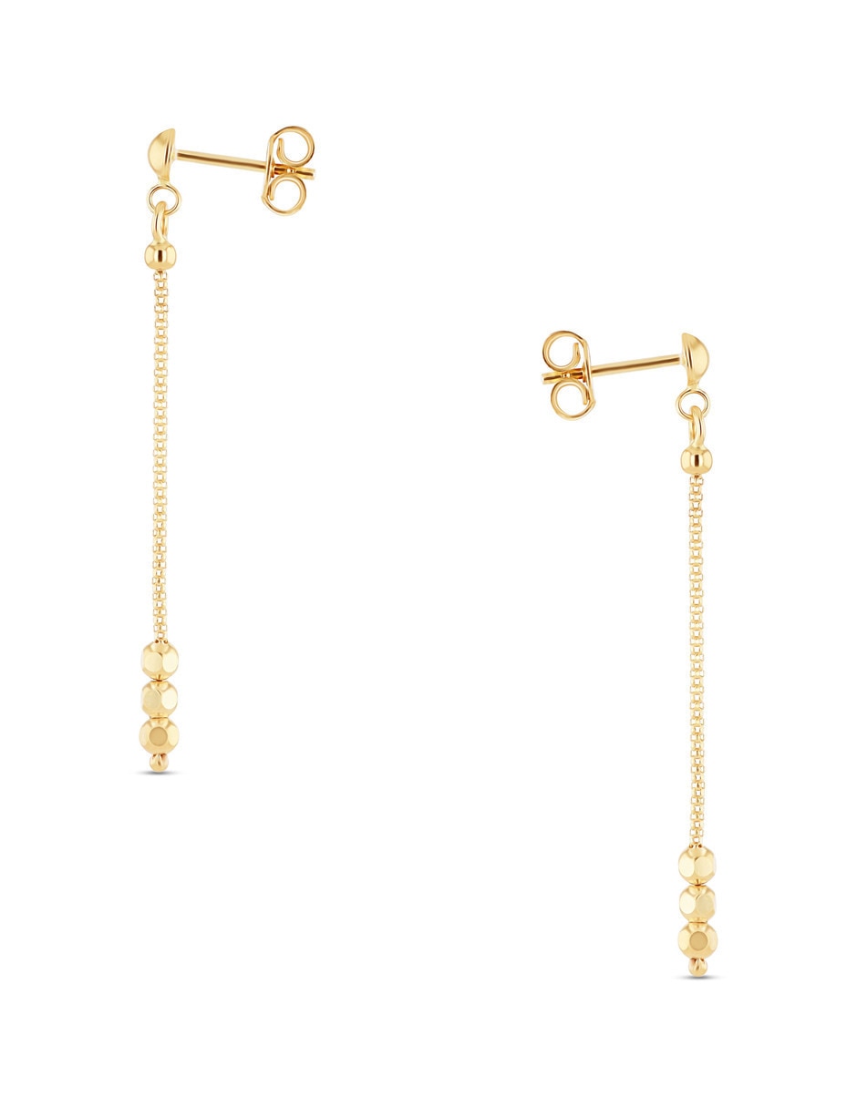 Aretes largos de esferas de oro rosa 14 K con acabado brillante 2