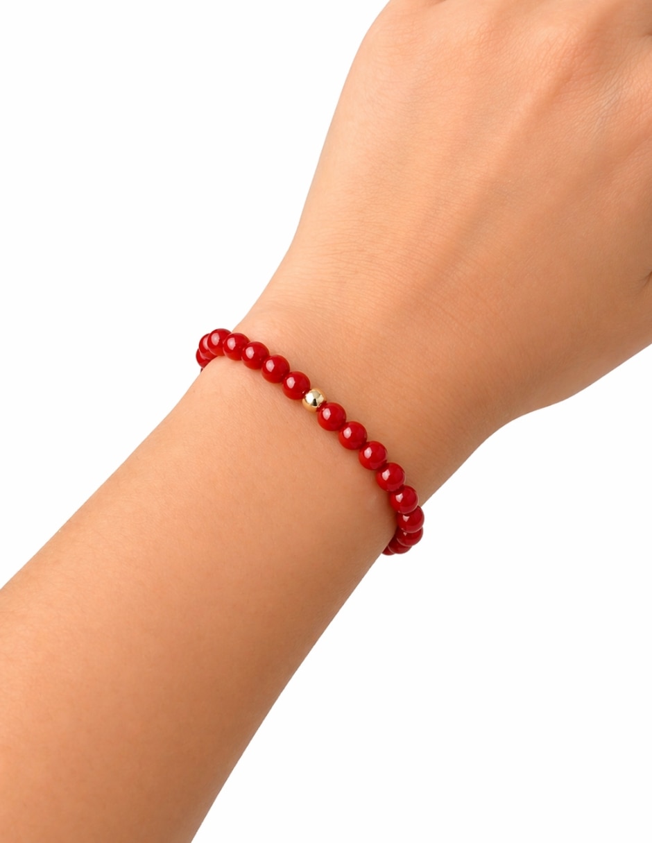 Pulsera de oro con granate 10 K acabado liso 2