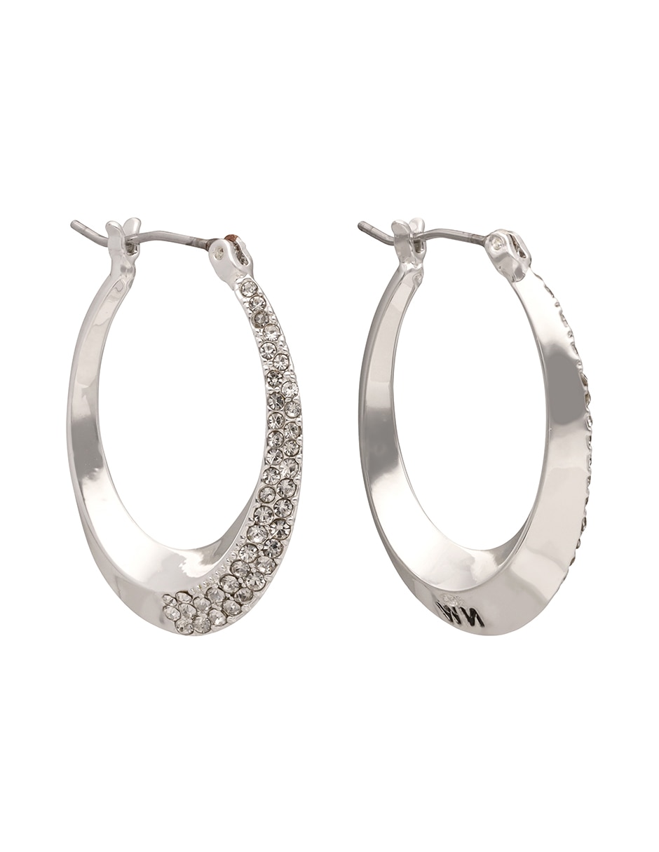 Arracadas Nine West Silver Pave con acabado brillante cristal