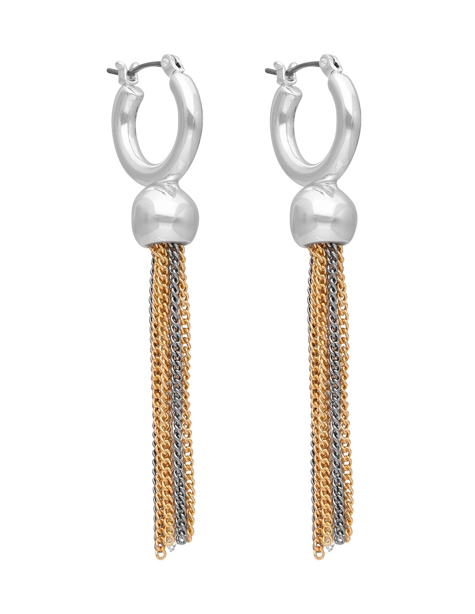 Aretes cortos circulares Mix Metal Chain & Fringe con acabado Pulido 1