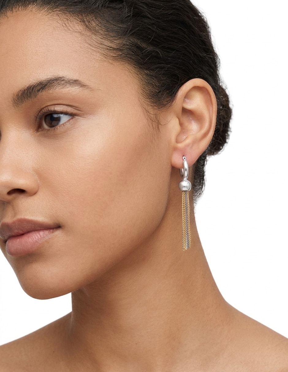 Aretes cortos circulares Mix Metal Chain & Fringe con acabado Pulido 3