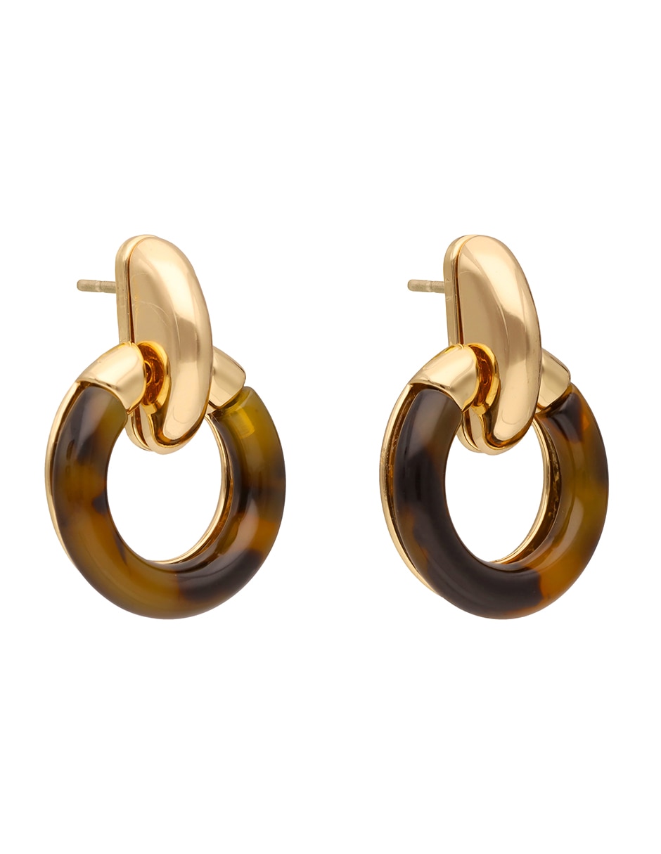 Aretes cortos circulares Gold Tortoise & Cheetah con acabado Pulido Resina 1