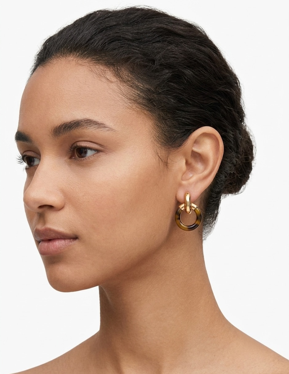 Aretes cortos circulares Gold Tortoise & Cheetah con acabado Pulido Resina 3