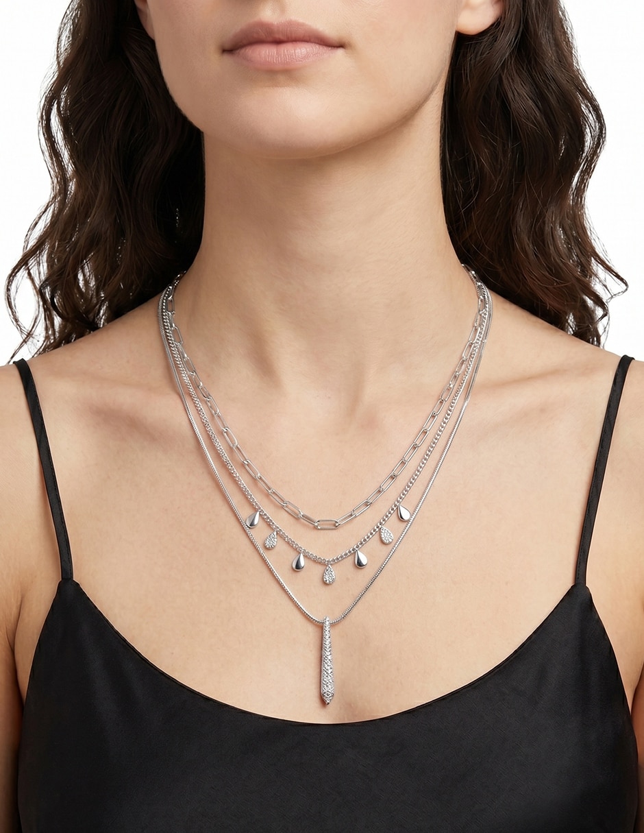 Collar varios hilos Silver Pave 3