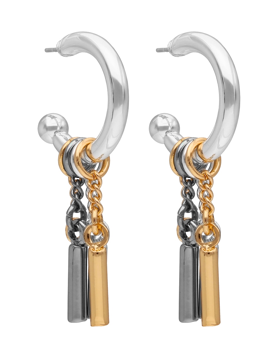 Aretes corto circular mix metal chain & fringe con acabado pulido 1