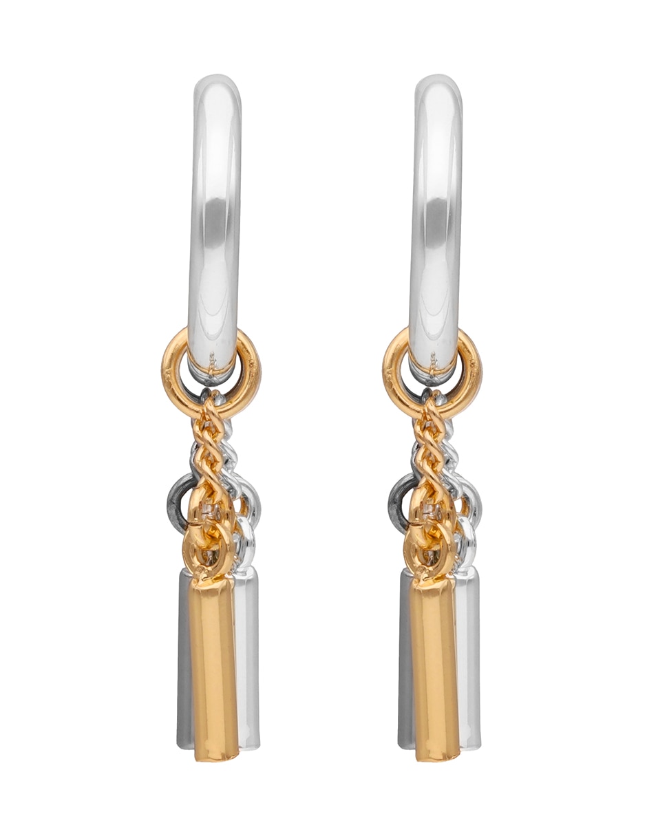 Aretes corto circular mix metal chain & fringe con acabado pulido