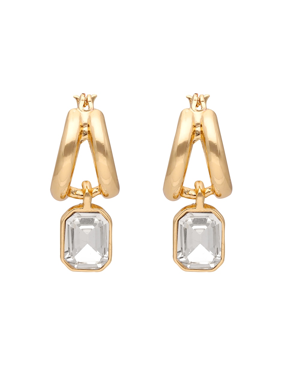 Aretes cuadrados Gold Crystal con acabado brillante cristal Aretes cuadrados Gold Crystal con acabado brillante cristal