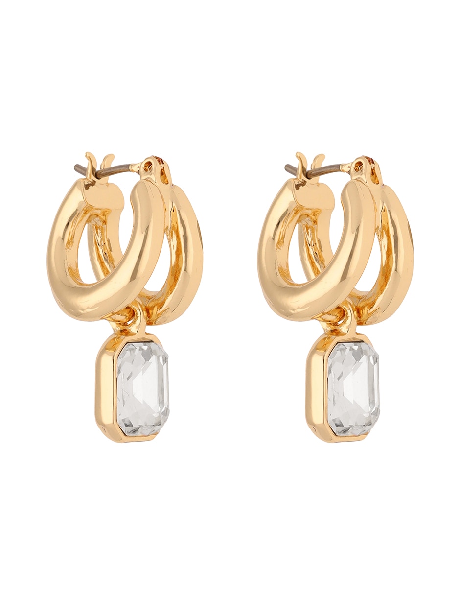 Aretes cuadrados Gold Crystal con acabado brillante cristal 2