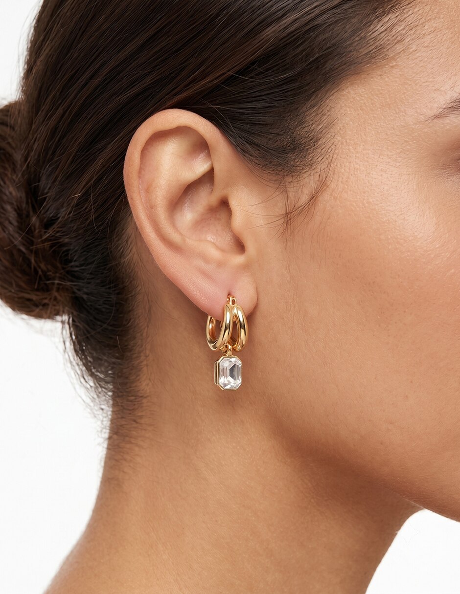 Aretes cuadrados Gold Crystal con acabado brillante cristal 3