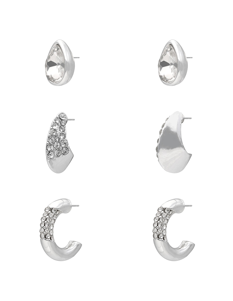 Aretes cortos Nine West Silver Pave con acabado brillante cristal