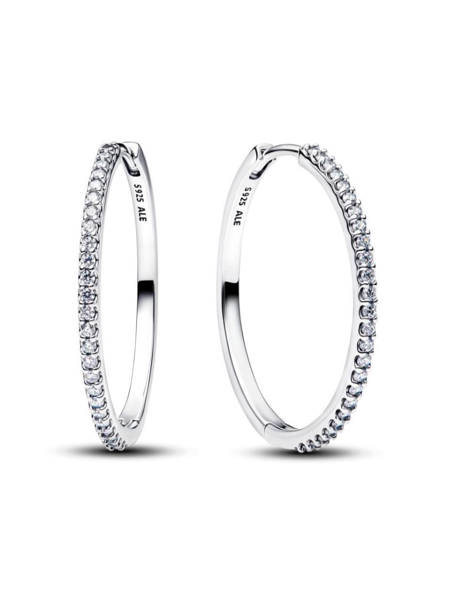 Aretes de aro Timeless de plata P 925 con acabado pulido zirconia cúbica Aretes de aro Timeless de plata P 925 con acabado pulido zirconia cúbica