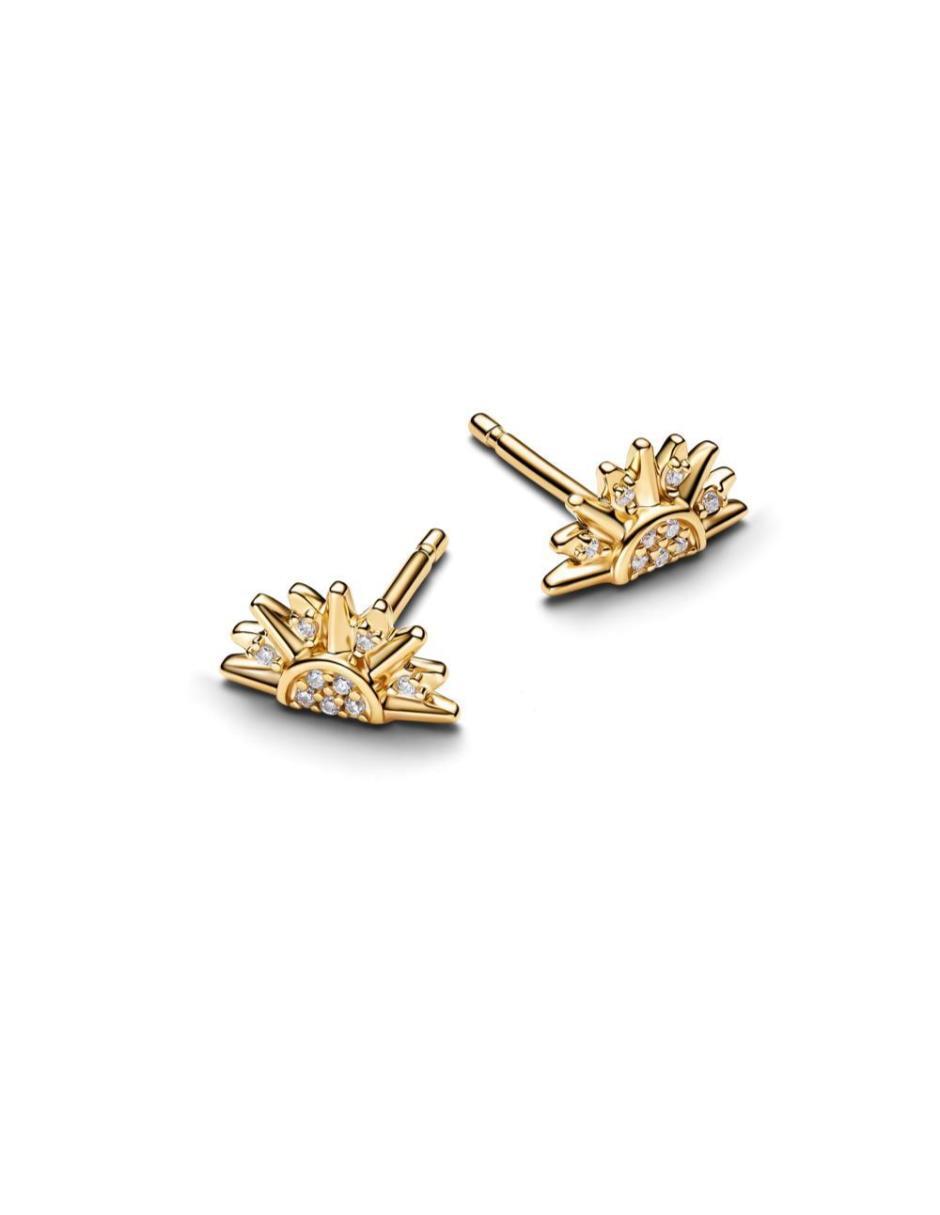 Aretes cortos Pandora de plata P 925 con acabado baño de oro zirconia cúbica