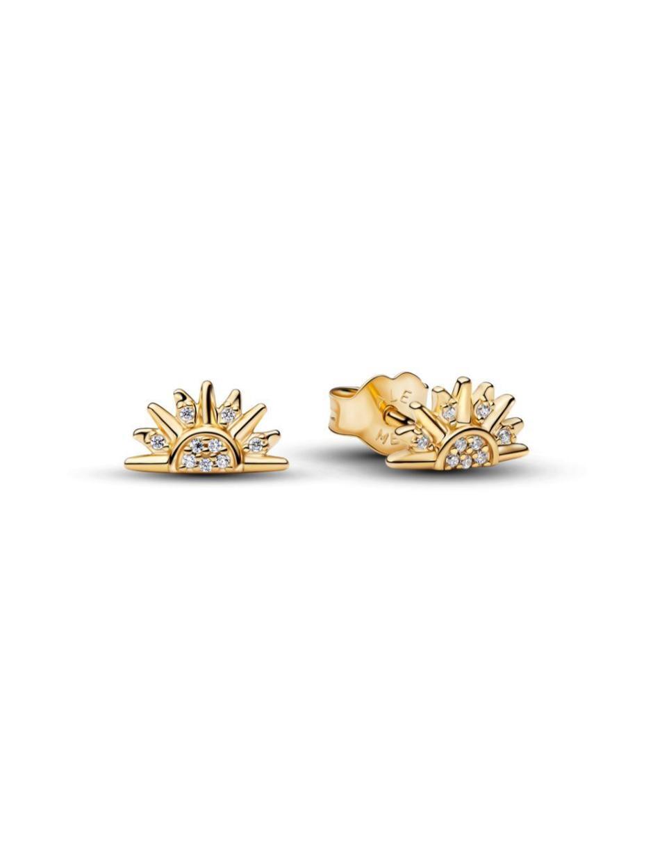 Aretes cortos Pandora de plata P 925 con acabado baño de oro zirconia cúbica