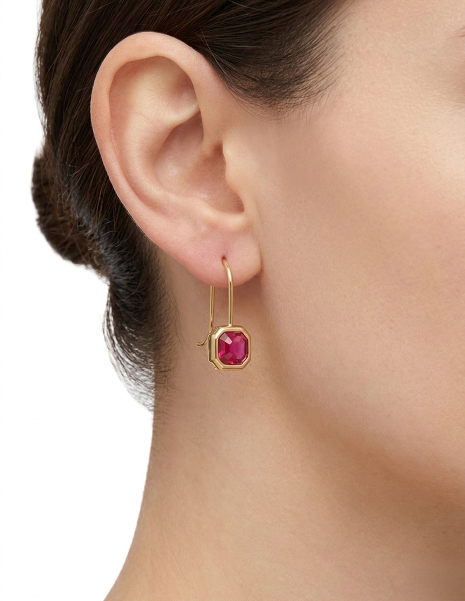 Aretes cortos cuadrados Darlene con acabado brillante Cristal 3