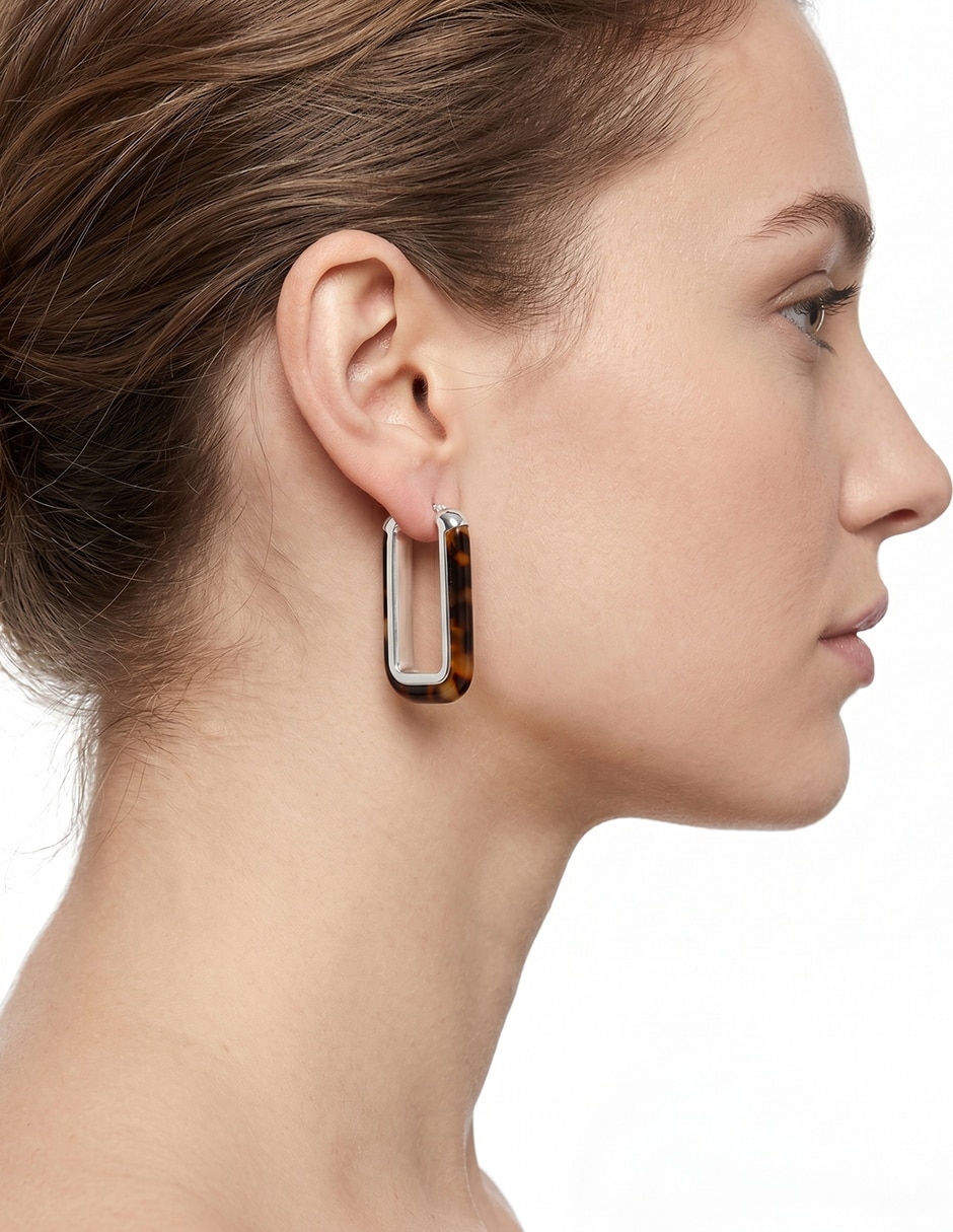 Aretes largos rectangular Dutch con acabado pulido 3