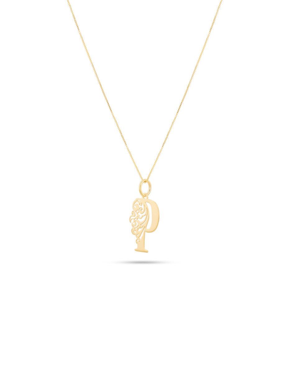 Collar con dije de letra P de oro amarillo 14 k 2