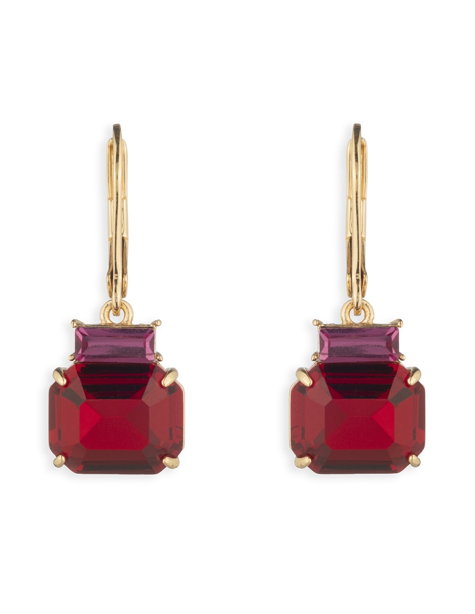 Aretes largos de gota kensington de latón con acabado brillante cristal 2