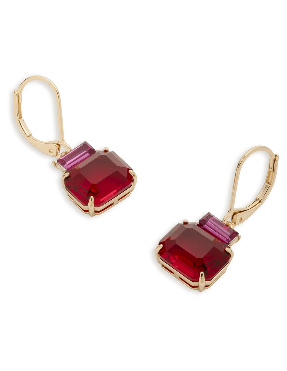 Aretes largos de gota kensington de latón con acabado brillante cristal 4