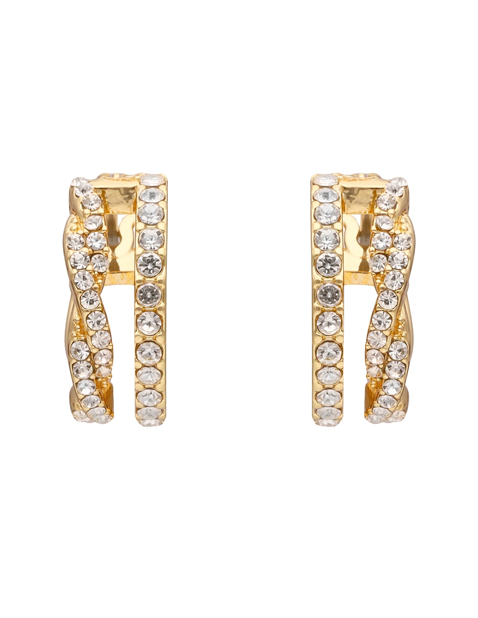 Aretes largos circulares Mystic Twist con acabado pavé cristal 2