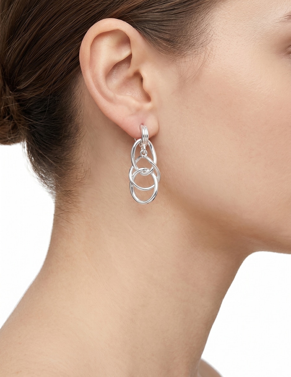 Aretes cortos entrelazados Silver Rings con acabado pulido 3