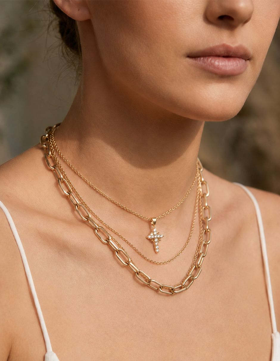 Collar con dije Cruz de oro laminado 10