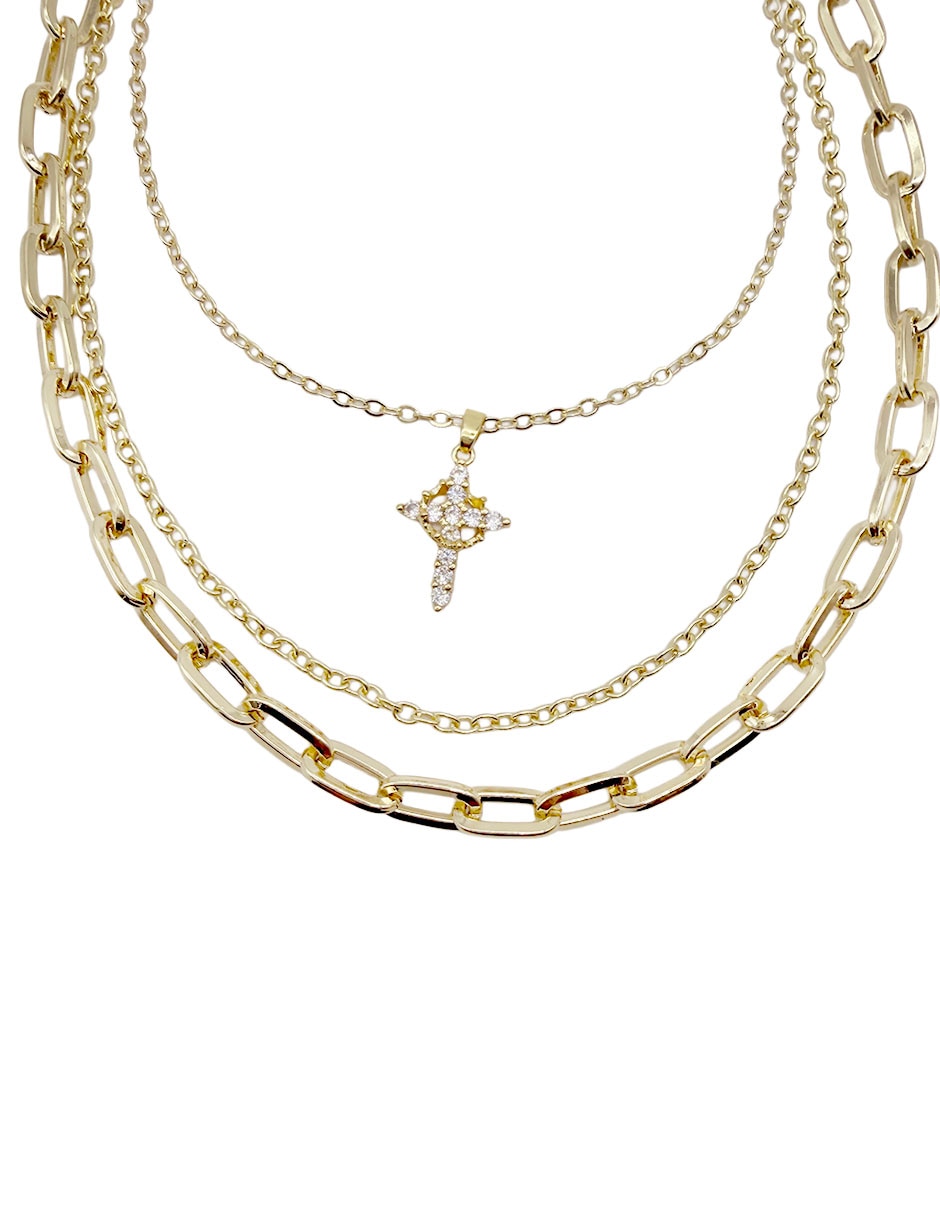 Collar con dije Cruz de oro laminado 4