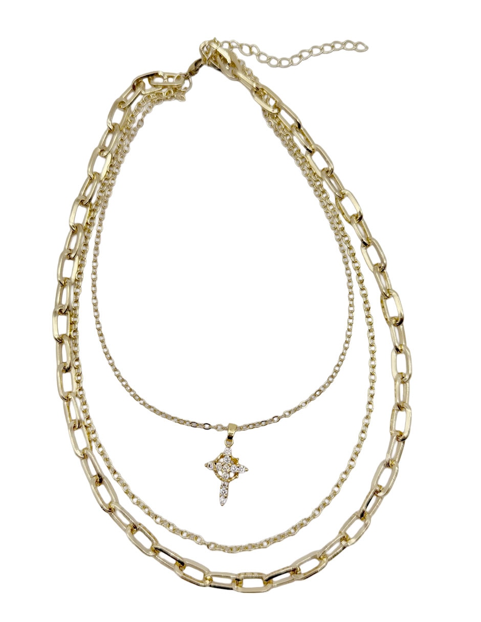 Collar con dije Cruz de oro laminado 13