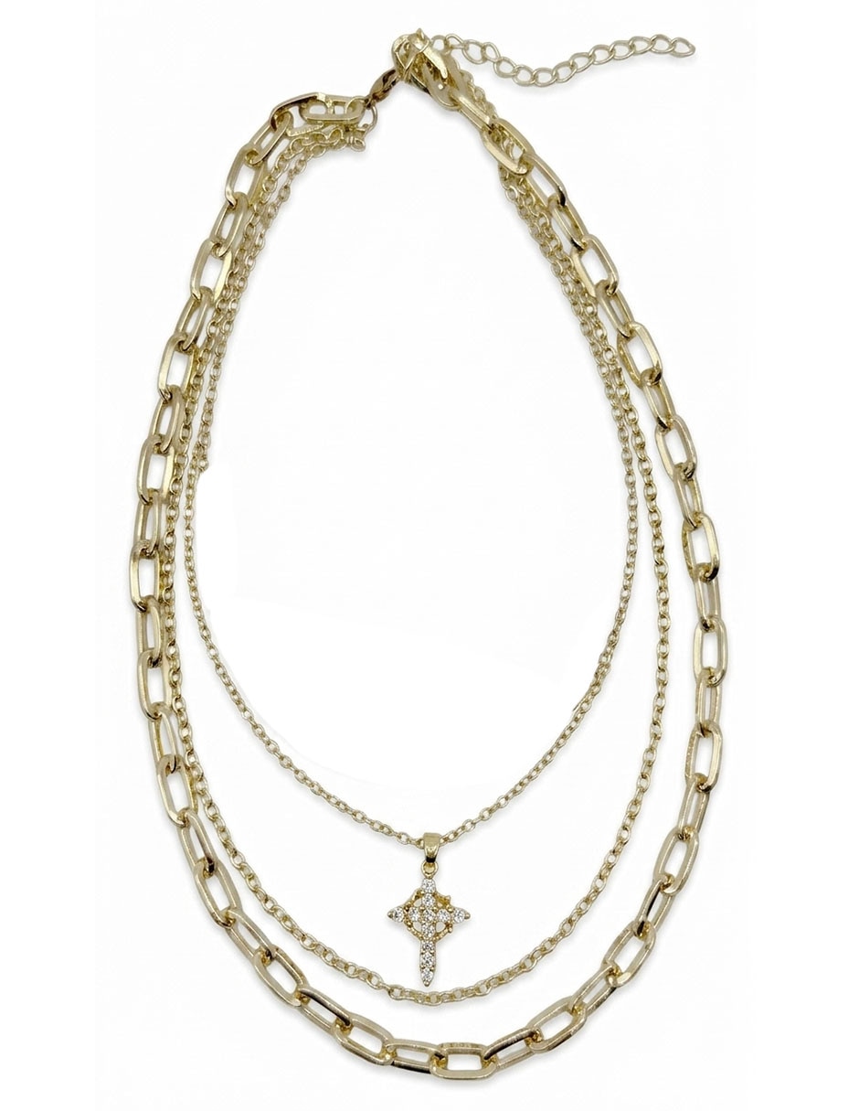 Collar con dije Cruz de oro laminado 12