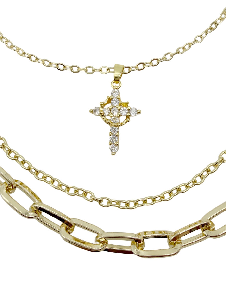 Collar con dije Cruz de oro laminado 7