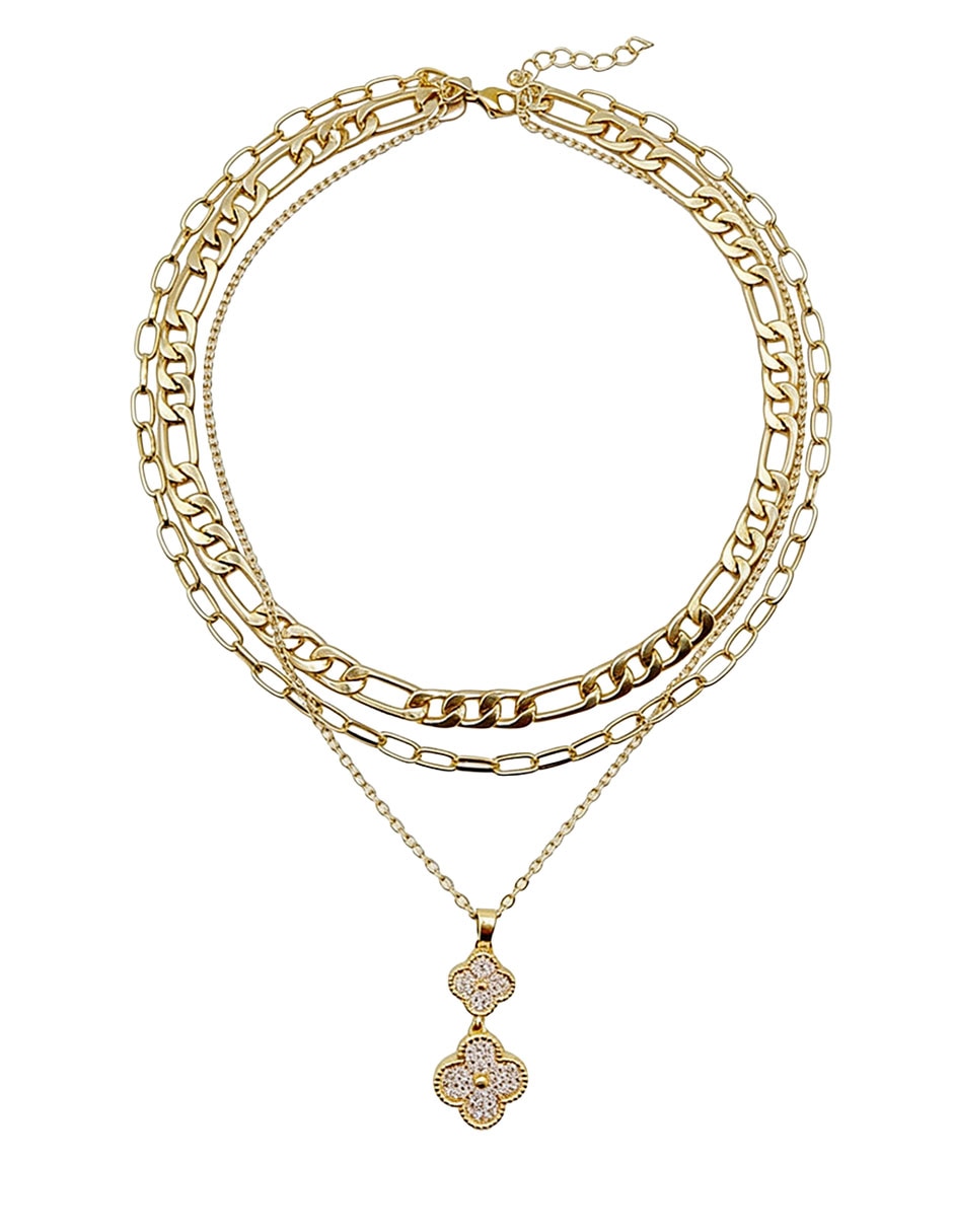 Collar con dije de flor de oro laminado 10 k