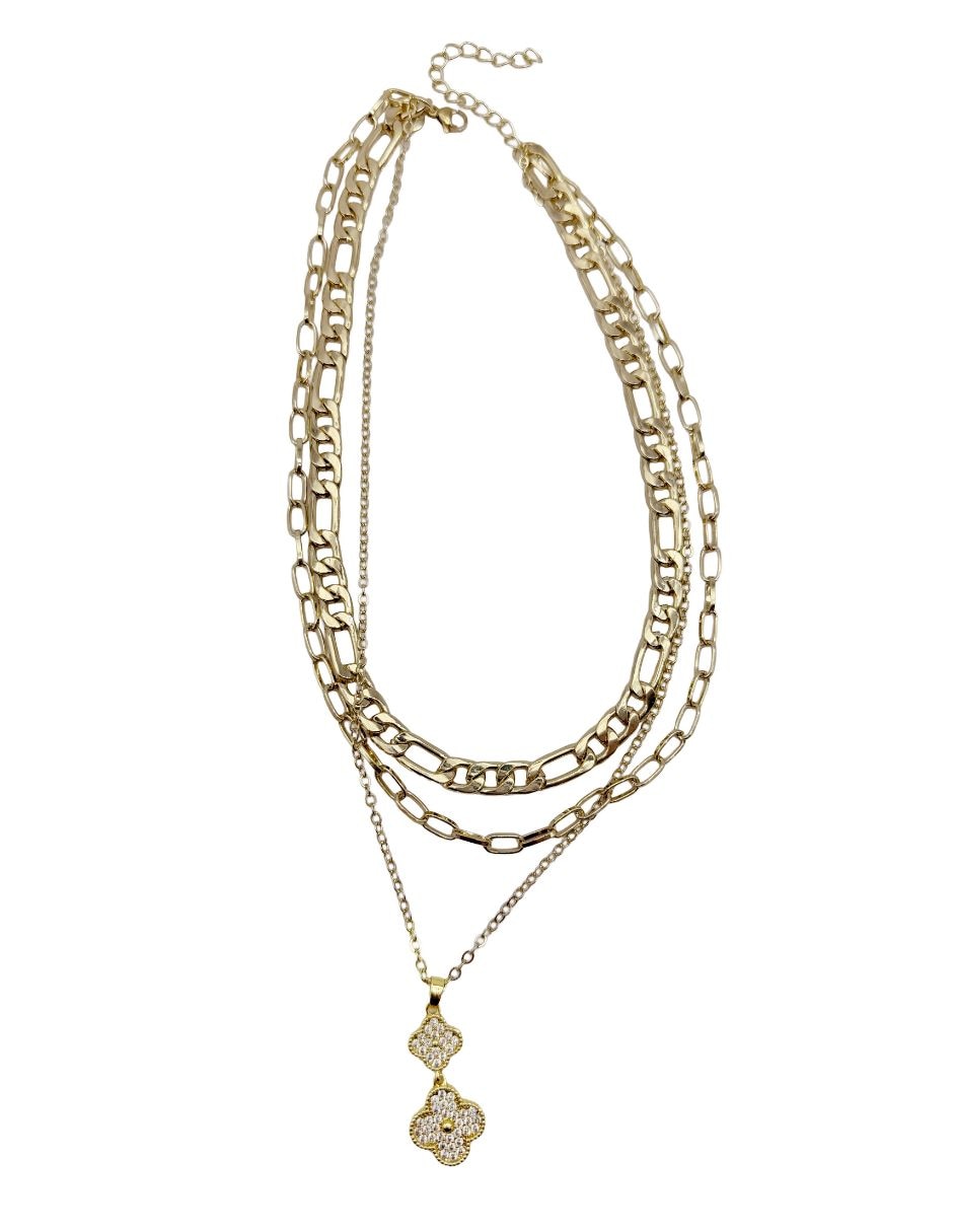 Collar con dije de flor de oro laminado 10 k 14