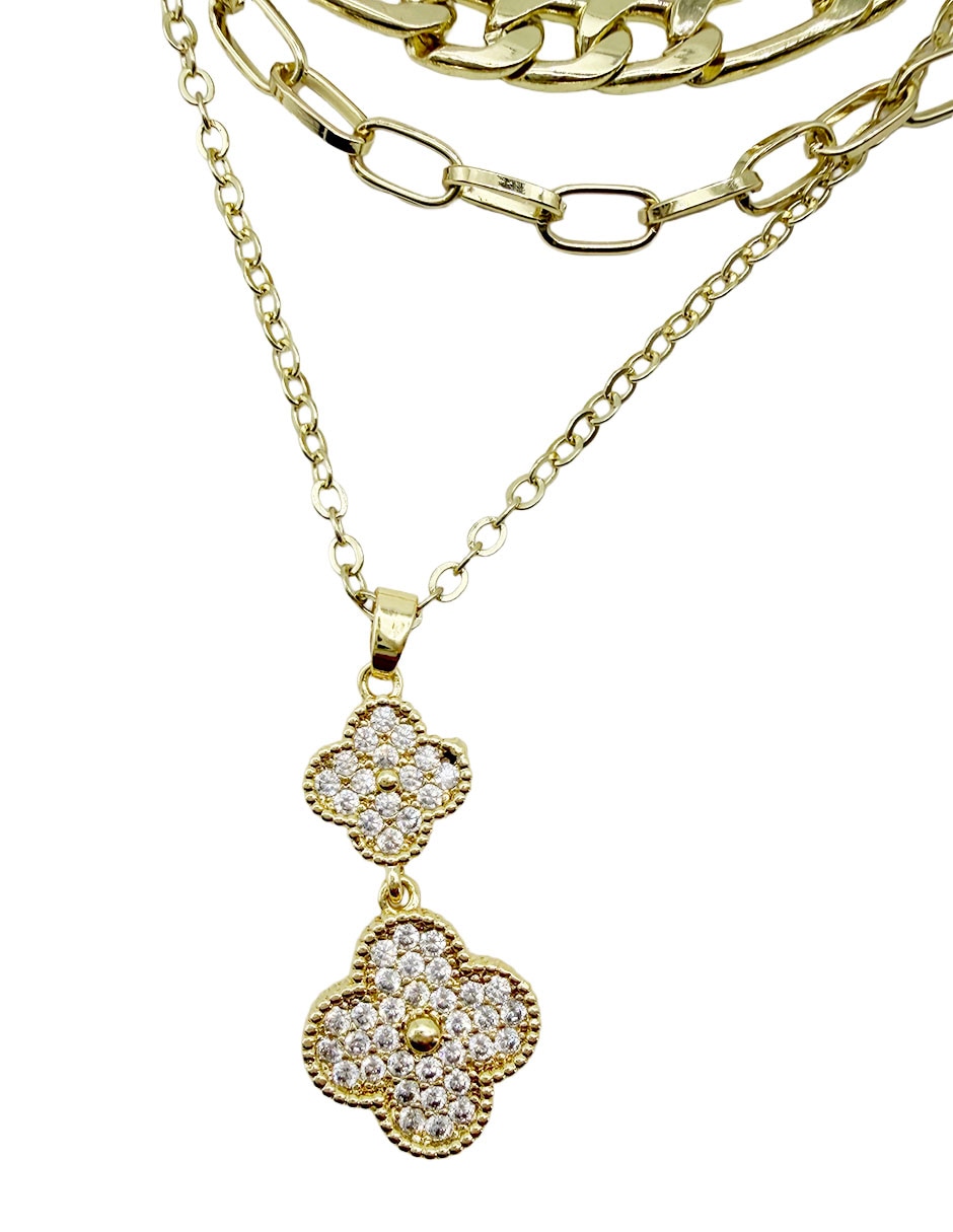 Collar con dije de flor de oro laminado 10 k 8